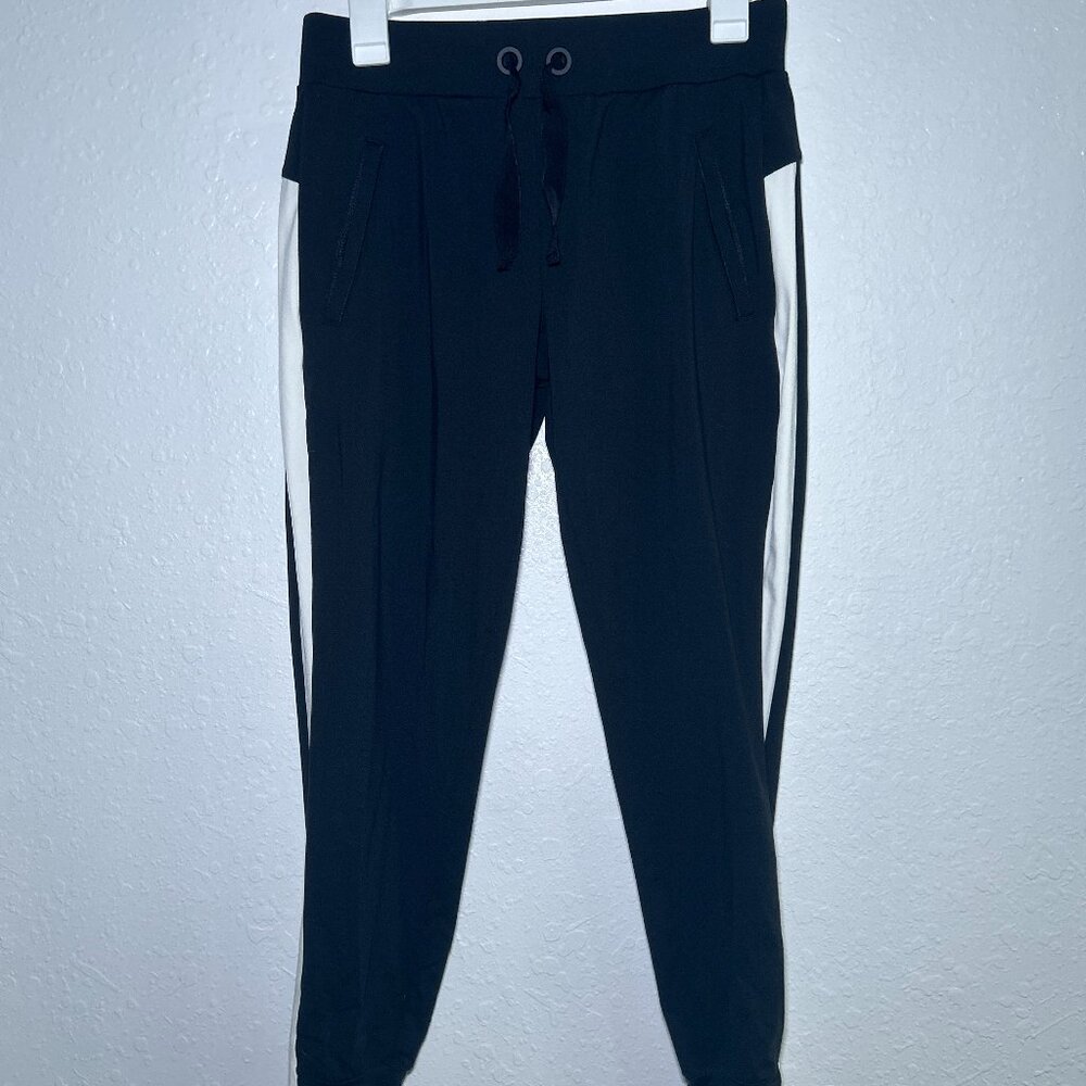 Athleta Black Side Stripe Metro Track Jogger Pants Zip Pockets, Size X-Small